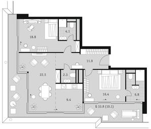 2-BD Apartment Sale, 102.3 sq. m. at Badaevskiy, Kutuzovsky Avenue, 12с3, Moscow, Russia #3 2-BD Apartment Sale, 102.3 sq. m. at Badaevskiy, Kutuzovsky Avenue, 12с3, Moscow, Russia #3