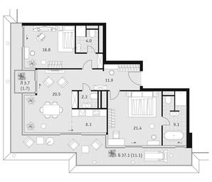 2-BD Apartment Sale, 106.9平方米 at Badaevskiy, Kutuzovsky Avenue, 12с3, Moscow, Russia #3