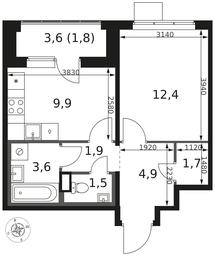1-BD Apartment Sale, 37.7平方米 at 1 Himkinskij, zhiloy kompleks 1-y Khimkinskiy, kvartal Mezhdunarodny, mikrorayon Klyazma-Starbeyevo, Khimki, Moscow Region, Russia #2