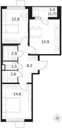 2-BD Apartment Sale, 59.2 sq. m. at 1 Himkinskij, zhiloy kompleks 1-y Khimkinskiy, kvartal Mezhdunarodny, mikrorayon Klyazma-Starbeyevo, Khimki, Moscow Region, Russia #3