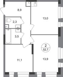 2-BD Apartment Sale, 52.7 sq. m. at Pervyi Moskovskiy, ulitsa Bianki, 1, Moskovskiy, Moscow, Russia #2