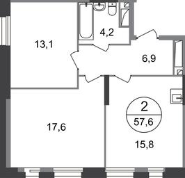 2-BD Apartment Sale, 57.6平方米 at Pervyi Moskovskiy, ulitsa Bianki, 1, Moskovskiy, Moscow, Russia #2