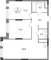 2-BD Apartment Sale, 61.3 sq. m. at Pervyi Moskovskiy, ulitsa Bianki, 1, Moskovskiy, Moscow, Russia #2