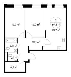 2-BD Apartment Sale, 69.8 sq. m. at Pervyi Moskovskiy, ulitsa Bianki, 1, Moskovskiy, Moscow, Russia #2 2-BD Apartment Sale, 69.8 sq. m. at Pervyi Moskovskiy, ulitsa Bianki, 1, Moskovskiy, Moscow, Russia #2
