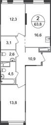 2-BD Apartment Sale, 63.8平方米 at Pervyi Moskovskiy, ulitsa Bianki, 1, Moskovskiy, Moscow, Russia #2 2-BD Apartment Sale, 63.8平方米 at Pervyi Moskovskiy, ulitsa Bianki, 1, Moskovskiy, Moscow, Russia #2