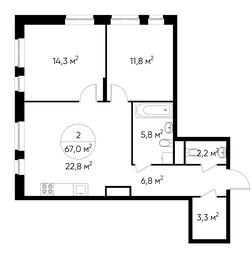 2-BD Apartment Sale, 67平方米 at Pervyi Moskovskiy, ulitsa Bianki, 1, Moskovskiy, Moscow, Russia #2