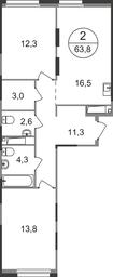 2-BD Apartment Sale, 63.8 sq. m. at Pervyi Moskovskiy, ulitsa Bianki, 1, Moskovskiy, Moscow, Russia #2 2-BD Apartment Sale, 63.8 sq. m. at Pervyi Moskovskiy, ulitsa Bianki, 1, Moskovskiy, Moscow, Russia #2