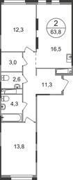 2-BD Apartment Sale, 63.8 sq. m. at Pervyi Moskovskiy, ulitsa Bianki, 1, Moskovskiy, Moscow, Russia #2