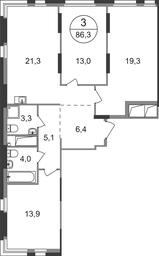 3-BD Apartment Sale, 86.3 sq. m. at Pervyi Moskovskiy, ulitsa Bianki, 1, Moskovskiy, Moscow, Russia #2 3-BD Apartment Sale, 86.3 sq. m. at Pervyi Moskovskiy, ulitsa Bianki, 1, Moskovskiy, Moscow, Russia #2