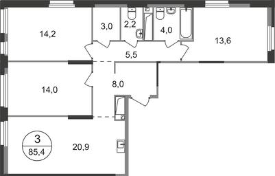 3-BD Apartment Sale, 85.4 sq. m. at Pervyi Moskovskiy, ulitsa Bianki, 1, Moskovskiy, Moscow, Russia #2