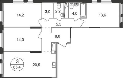 3-BD Apartment Sale, 85.4平方米 at Pervyi Moskovskiy, ulitsa Bianki, 1, Moskovskiy, Moscow, Russia #2 3-BD Apartment Sale, 85.4平方米 at Pervyi Moskovskiy, ulitsa Bianki, 1, Moskovskiy, Moscow, Russia #2