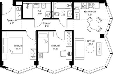 2-BD Apartment Sale, 58.61平方米 at MIRA, Mira Avenue, Moscow, Russia #2 2-BD Apartment Sale, 58.61平方米 at MIRA, Mira Avenue, Moscow, Russia #2