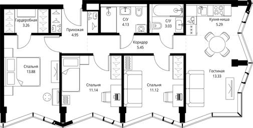3-BD Apartment Sale, 75.58平方米 at MIRA, Mira Avenue, Moscow, Russia #3 3-BD Apartment Sale, 75.58平方米 at MIRA, Mira Avenue, Moscow, Russia #3