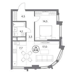 2-BD Apartment Sale, 51.1平方米 at Dom56, Fridrikha Engelsa Street, 56с1, Moscow, Russia #3
