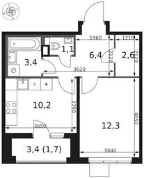 1-BD Apartment Sale, 37.7平方米 at 1 Himkinskij, zhiloy kompleks 1-y Khimkinskiy, kvartal Mezhdunarodny, mikrorayon Klyazma-Starbeyevo, Khimki, Moscow Region, Russia #4