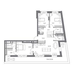 4-BD Apartment Sale, 134.3平方米 at Kosmo 4/22, Kosmodamianskaya Embankment, 4/22с8, Moscow, Russia #3