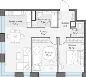 1-BD Apartment Sale, 73 sq. m. at West Garden, Minskaya Street, 1Вс1, Moscow, Russia #2
