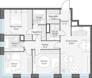2-BD Apartment Sale, 102.3平方米 at West Garden, Minskaya Street, 1Вс1, Moscow, Russia #4