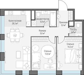 1-BD Apartment Sale, 72.9 sq. m. at West Garden, Minskaya Street, 1Вс1, Moscow, Russia #2 1-BD Apartment Sale, 72.9 sq. m. at West Garden, Minskaya Street, 1Вс1, Moscow, Russia #2