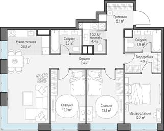 2-BD Apartment Sale, 97.9平方米 at West Garden, Minskaya Street, 1Вс1, Moscow, Russia #4