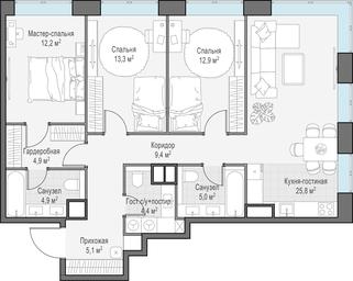 2-BD Apartment Sale, 97.9平方米 at West Garden, Minskaya Street, 1Вс1, Moscow, Russia #2