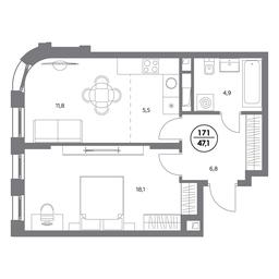 2-BD Apartment Sale, 47.1 sq. m. at Admiral, Shosseynaya Street, 4А, Moscow, Russia #2