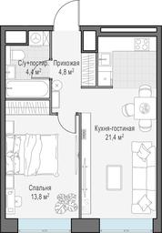 1-BD Apartment Sale, 44.5 sq. m. at West Garden, Minskaya Street, 1Вс1, Moscow, Russia #2