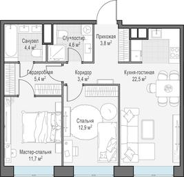 1-BD Apartment Sale, 68.8平方米 at West Garden, Minskaya Street, 1Вс1, Moscow, Russia #4