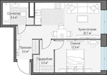 1-BD Apartment Sale, 49.3 sq. m. at West Garden, Minskaya Street, 1Вс1, Moscow, Russia #2 1-BD Apartment Sale, 49.3 sq. m. at West Garden, Minskaya Street, 1Вс1, Moscow, Russia #2