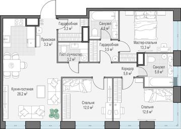 2-BD Apartment Sale, 95.6平方米 at West Garden, Minskaya Street, 1Вс1, Moscow, Russia #3 2-BD Apartment Sale, 95.6平方米 at West Garden, Minskaya Street, 1Вс1, Moscow, Russia #3