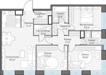 2-BD Apartment Sale, 95.6平方米 at West Garden, Minskaya Street, 1Вс1, Moscow, Russia #2 2-BD Apartment Sale, 95.6平方米 at West Garden, Minskaya Street, 1Вс1, Moscow, Russia #2