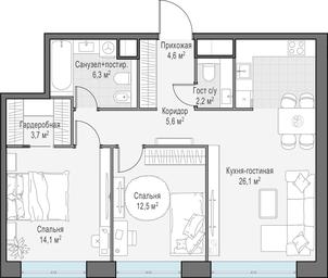 1-BD Apartment Sale, 75.1平方米 at West Garden, Minskaya Street, 1Вс1, Moscow, Russia #2
