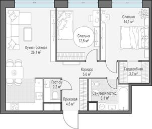 1-BD Apartment Sale, 75.1平方米 at West Garden, Minskaya Street, 1Вс1, Moscow, Russia #4