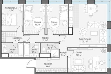 3-BD Apartment Sale, 129.4平方米 at West Garden, Minskaya Street, 1Вс1, Moscow, Russia #3