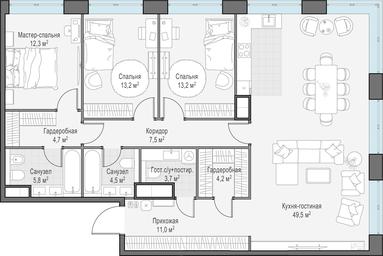 3-BD Apartment Sale, 129.4平方米 at West Garden, Minskaya Street, 1Вс1, Moscow, Russia #2