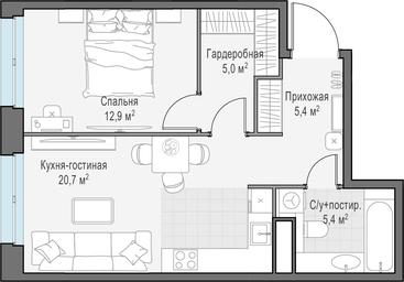 1-BD Apartment Sale, 49.3 sq. m. at West Garden, Minskaya Street, 1Вс1, Moscow, Russia #4