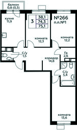 2-BD Apartment Sale, 75.1平方米 at Tsvetochnye Poliany, kvartal № 23, Filimonkovskoye Municipal Formation, Moscow, Russia #3 2-BD Apartment Sale, 75.1平方米 at Tsvetochnye Poliany, kvartal № 23, Filimonkovskoye Municipal Formation, Moscow, Russia #3