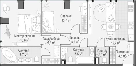 1-BD Apartment Sale, 77.6 sq. m. at Life Time, Sergeya Makeyeva Street, вл11/9с1-10, Moscow, Russia #2