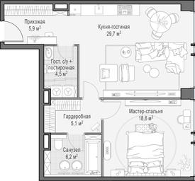 1-BD Apartment Sale, 70.2 sq. m. at Life Time, Sergeya Makeyeva Street, вл11/9с1-10, Moscow, Russia #3