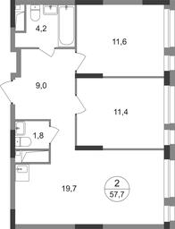 2-BD Apartment Sale, 57.7平方米 at Pervyi Moskovskiy, ulitsa Bianki, 1, Moskovskiy, Moscow, Russia #2 2-BD Apartment Sale, 57.7平方米 at Pervyi Moskovskiy, ulitsa Bianki, 1, Moskovskiy, Moscow, Russia #2