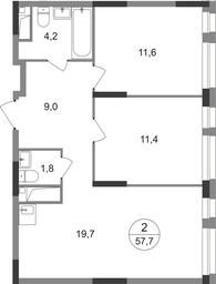 2-BD Apartment Sale, 57.7 sq. m. at Pervyi Moskovskiy, ulitsa Bianki, 1, Moskovskiy, Moscow, Russia #2 2-BD Apartment Sale, 57.7 sq. m. at Pervyi Moskovskiy, ulitsa Bianki, 1, Moskovskiy, Moscow, Russia #2