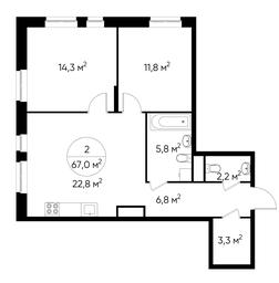 2-BD Apartment Sale, 67平方米 at Pervyi Moskovskiy, ulitsa Bianki, 1, Moskovskiy, Moscow, Russia #4