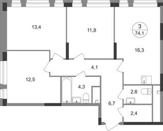 3-BD Apartment Sale, 74.1平方米 at Pervyi Moskovskiy, ulitsa Bianki, 1, Moskovskiy, Moscow, Russia #2