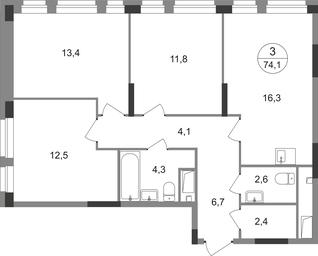3-BD Apartment Sale, 74.1平方米 at Pervyi Moskovskiy, ulitsa Bianki, 1, Moskovskiy, Moscow, Russia #2 3-BD Apartment Sale, 74.1平方米 at Pervyi Moskovskiy, ulitsa Bianki, 1, Moskovskiy, Moscow, Russia #2