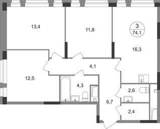 3-BD Apartment Sale, 74.1 sq. m. at Pervyi Moskovskiy, ulitsa Bianki, 1, Moskovskiy, Moscow, Russia #2