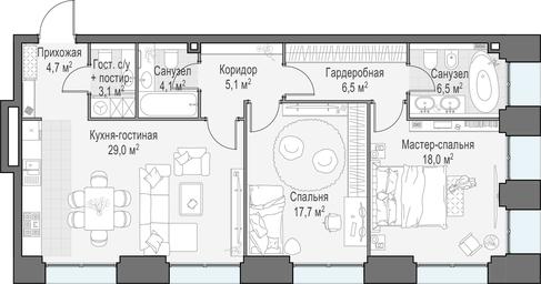 3-BD Apartment Sale, 95 sq. m. at Life Time, Sergeya Makeyeva Street, вл11/9с1-10, Moscow, Russia #2