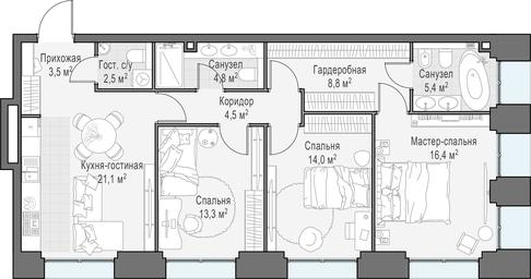 3-BD Apartment Sale, 95 sq. m. at Life Time, Sergeya Makeyeva Street, вл11/9с1-10, Moscow, Russia #3