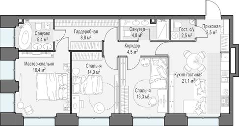 3-BD Apartment Sale, 95.2 sq. m. at Life Time, Sergeya Makeyeva Street, вл11/9с1-10, Moscow, Russia #3 3-BD Apartment Sale, 95.2 sq. m. at Life Time, Sergeya Makeyeva Street, вл11/9с1-10, Moscow, Russia #3