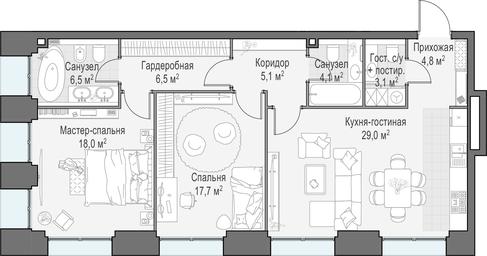3-BD Apartment Sale, 95.2 sq. m. at Life Time, Sergeya Makeyeva Street, вл11/9с1-10, Moscow, Russia #2 3-BD Apartment Sale, 95.2 sq. m. at Life Time, Sergeya Makeyeva Street, вл11/9с1-10, Moscow, Russia #2