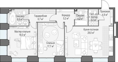 3-BD Apartment Sale, 95.5平方米 at Life Time, Sergeya Makeyeva Street, вл11/9с1-10, Moscow, Russia #2